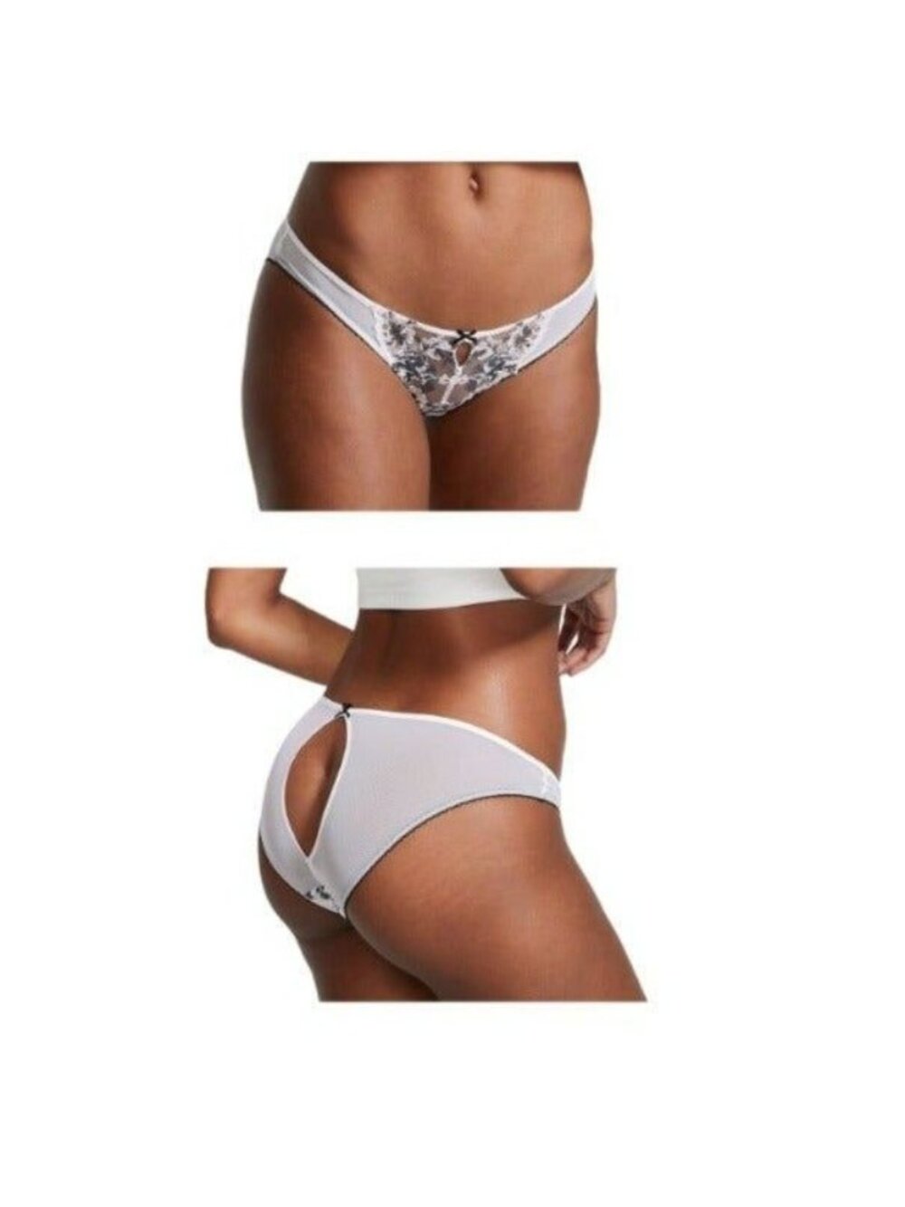 ⭐Victoria's Secret Size L White Embroidered Lace Cheekini Panties Keyhole Cutout